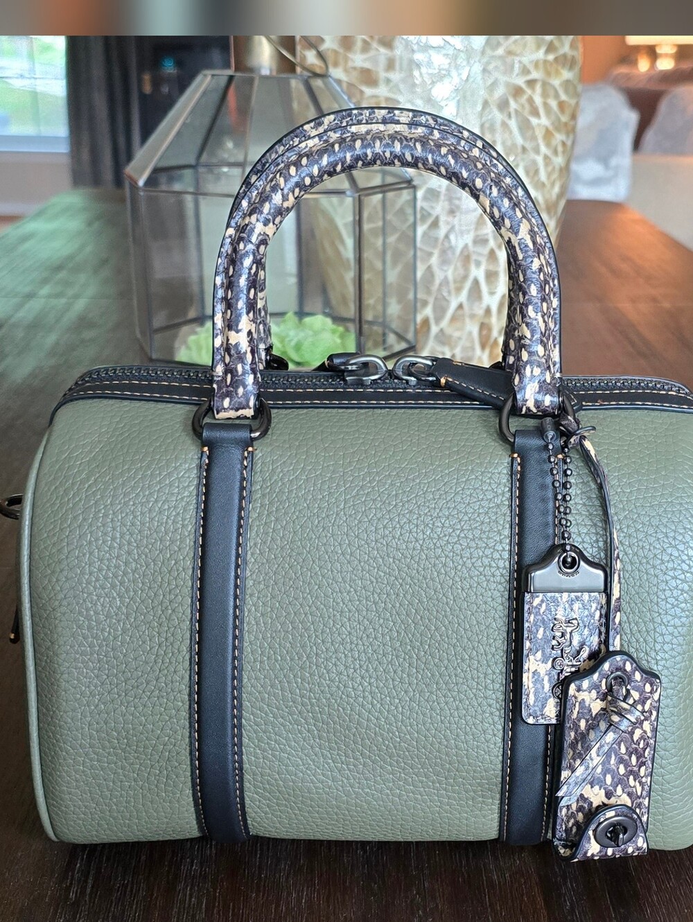 Coach Ruby Olive Green Satchel with Snakeskin Handles - Picture 2 of 13